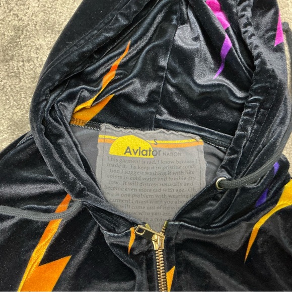 Aviator Nation Black Hoodie with Vibrant Lightning Bolts - Picture 3 of 3